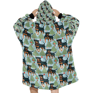 Festive Guardians Rottweiler's Christmas Blanket Hoodie-Blanket-Apparel, Blanket Hoodie, Blankets, Christmas, Dog Mom Gifts, Rottweiler-One Size-2