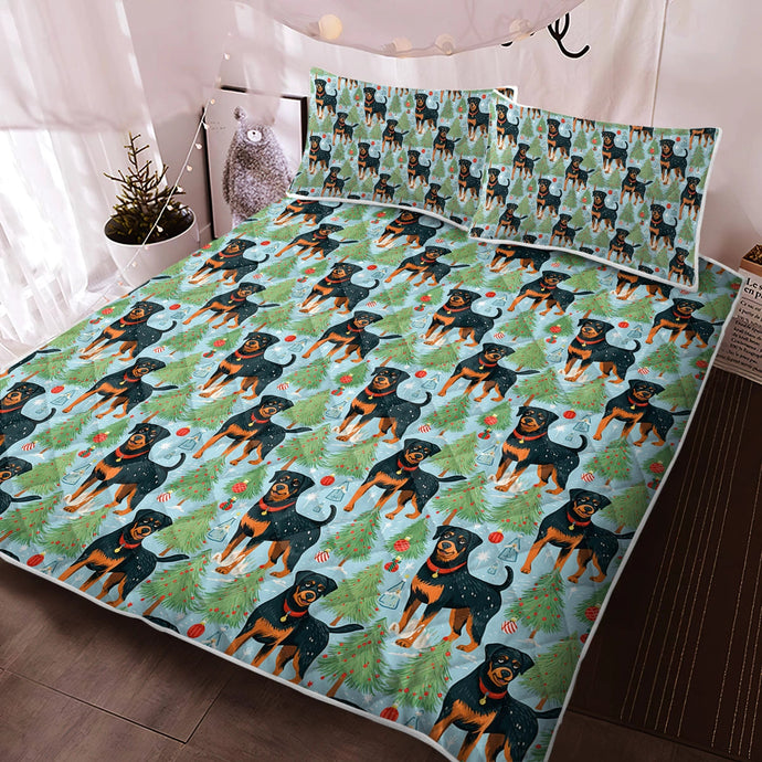 Festive Guardians Rottweiler's Christmas Quilted Blanket or Bedding Set-Bedding-Bedding, Blankets, Christmas, Home Decor, Rottweiler-1