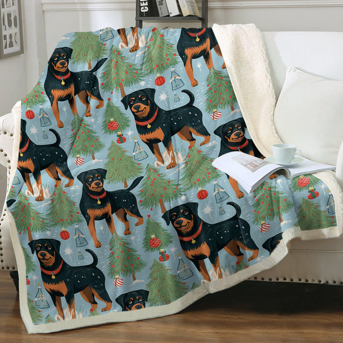 Festive Guardians Rottweilers Christmas Soft Warm Fleece Blanket-Blanket-Blankets, Christmas, Dog Dad Gifts, Dog Mom Gifts, Home Decor, Rottweiler-1