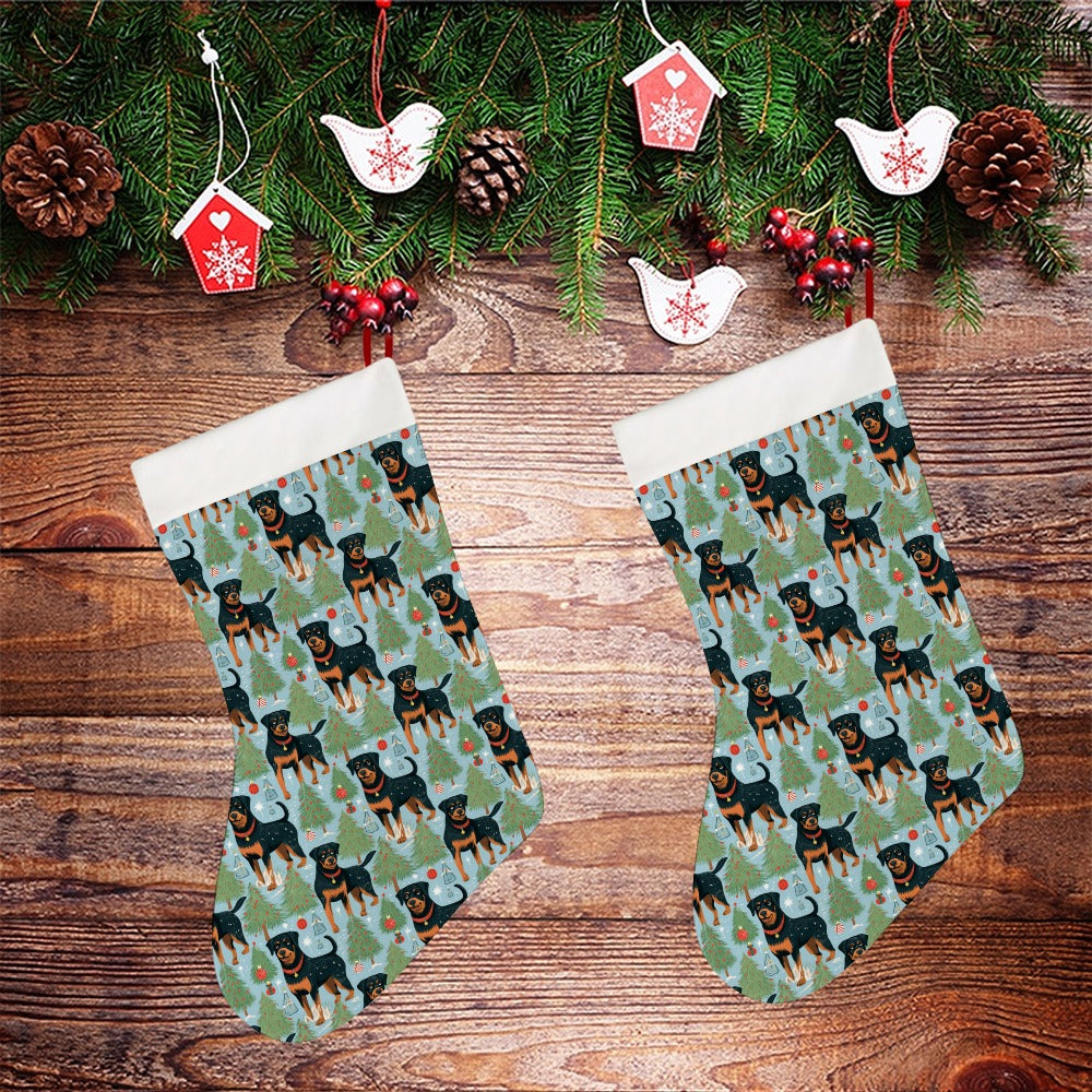 Festive Guardians Rottweiler's Christmas Stocking-Christmas Ornament-Christmas, Home Decor, Rottweiler-26X42CM-White1-3