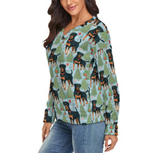 Load image into Gallery viewer, Festive Guardians Rottweiler's Women's V-Neck Christmas Sweater-Apparel-Apparel,Christmas,Dog Mom Gifts,Rottweiler,Sweater,Sweatshirt-2