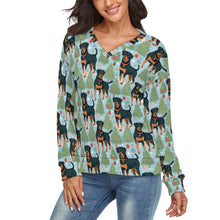 Load image into Gallery viewer, Festive Guardians Rottweiler's Women's V-Neck Christmas Sweater-Apparel-Apparel,Christmas,Dog Mom Gifts,Rottweiler,Sweater,Sweatshirt-4
