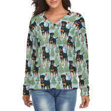 Load image into Gallery viewer, Festive Guardians Rottweiler's Women's V-Neck Christmas Sweater-Apparel-Apparel,Christmas,Dog Mom Gifts,Rottweiler,Sweater,Sweatshirt-S-White4-1
