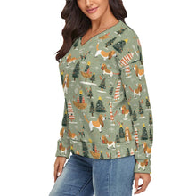 Load image into Gallery viewer, Festive Holiday Basset Hounds Women&#39;s V-Neck Christmas Sweater-Apparel-Apparel,Basset Hound,Christmas,Dog Mom Gifts,Sweater,Sweatshirt-4