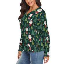Load image into Gallery viewer, Festive Masquerade Maltese Women's V-Neck Christmas Sweater-Apparel-Apparel,Christmas,Dog Mom Gifts,Maltese,Sweater,Sweatshirt-2