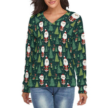 Load image into Gallery viewer, Festive Masquerade Maltese Women's V-Neck Christmas Sweater-Apparel-Apparel,Christmas,Dog Mom Gifts,Maltese,Sweater,Sweatshirt-S-White1-1