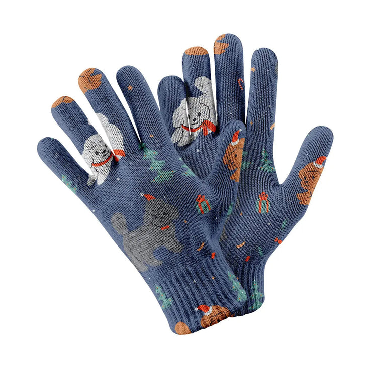 Festive Poodles in Christmas Cheer Touch Screen Gloves-Accessories-Accessories, Dog Dad Gifts, Dog Mom Gifts, Gloves-10