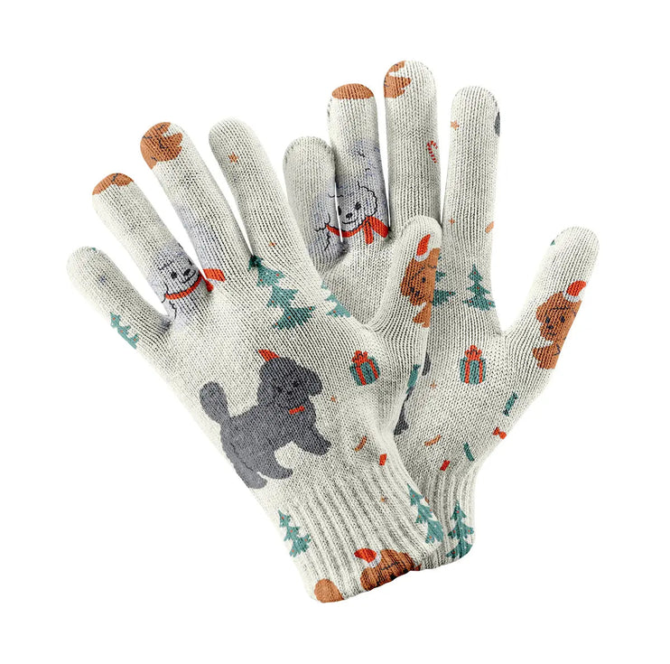 Festive Poodles in Christmas Cheer Touch Screen Gloves-Accessories-Accessories, Dog Dad Gifts, Dog Mom Gifts, Gloves-4