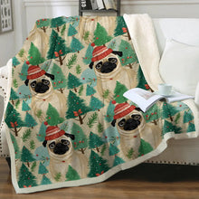 Load image into Gallery viewer, Festive Pug and Pine Forest Christmas Blanket-Blanket-Blankets, Christmas, Home Decor, Pug-10