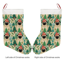 Load image into Gallery viewer, Festive Pug and Pine Forest Christmas Stocking-Christmas Ornament-Christmas, Home Decor, Pug-26X42CM-White-3