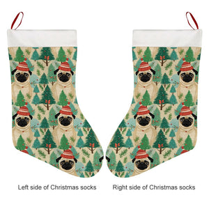 Festive Pug and Pine Forest Christmas Stocking-Christmas Ornament-Christmas, Home Decor, Pug-26X42CM-White-3