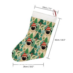 Festive Pug and Pine Forest Christmas Stocking-Christmas Ornament-Christmas, Home Decor, Pug-26X42CM-White-4