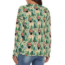 Load image into Gallery viewer, Festive Pug and Pine Forest Women's V-Neck Christmas Sweater-Apparel-Apparel,Christmas,Dog Mom Gifts,Pug,Sweater,Sweatshirt-4