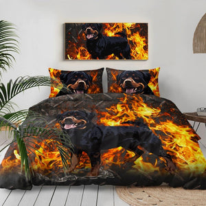 Flaming Rottweiler Duvet Cover and Pillow Cases Bedding Set-Home Decor-Bedding, Dogs, Home Decor, Rottweiler-3