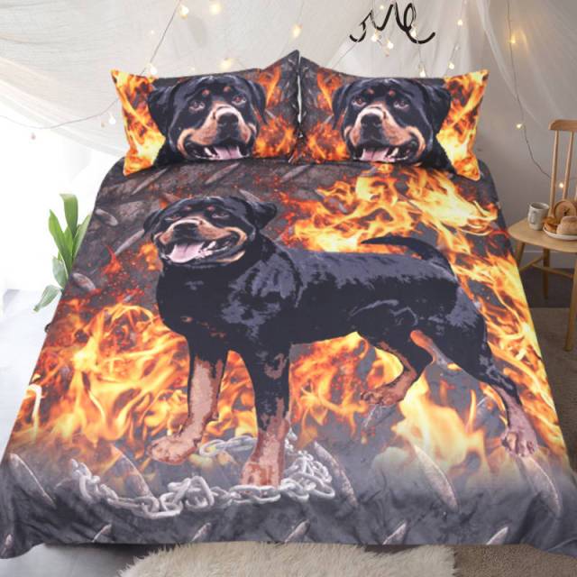 Flaming Rottweiler Duvet Cover and Pillow Cases Bedding Set-Home Decor-Bedding, Dogs, Home Decor, Rottweiler-AU Single-1