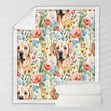 Load image into Gallery viewer, Floral Blossoms and Yellow Labradors Soft Warm Fleece Blanket-Blanket-Blankets, Home Decor, Labrador-10