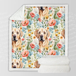 Floral Blossoms and Yellow Labradors Soft Warm Fleece Blanket-Blanket-Blankets, Home Decor, Labrador-10