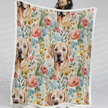 Load image into Gallery viewer, Floral Blossoms and Yellow Labradors Soft Warm Fleece Blanket-Blanket-Blankets, Home Decor, Labrador-11