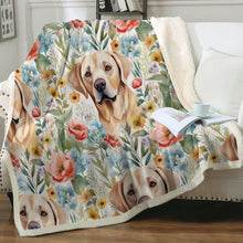 Load image into Gallery viewer, Floral Blossoms and Yellow Labradors Soft Warm Fleece Blanket-Blanket-Blankets, Home Decor, Labrador-12