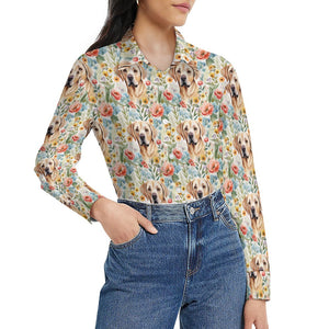 Floral Blossoms and Yellow Labradors Women's Shirt-Apparel-Apparel, Labrador, Shirt-4