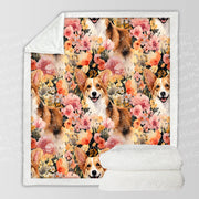 Floral Corgi Blossom Delight Soft Warm Fleece Blanket-Blanket-Blankets, Corgi, Home Decor-10
