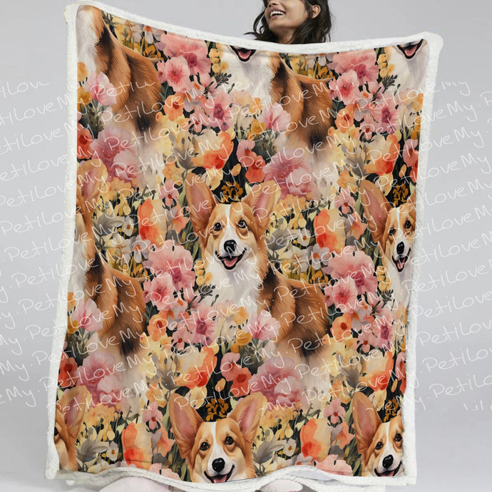 Floral Corgi Blossom Delight Soft Warm Fleece Blanket-Blanket-Blankets, Corgi, Home Decor-Small-1