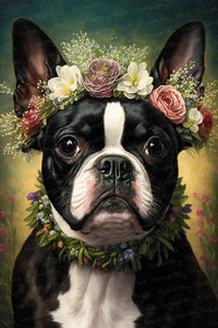 Floral Coronation Boston Terrier Wall Art Poster-Art-Boston Terrier, Dog Art, Home Decor, Poster-1