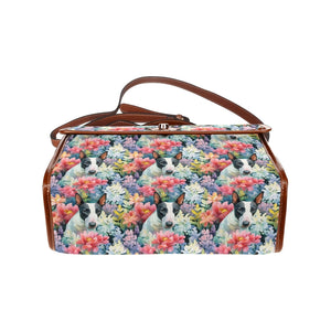 Floral Elegance Black and White Bull Terrier Satchel Bag Purse-Accessories-Accessories, Bags, Bull Terrier, Purse-Black2-ONE SIZE-5
