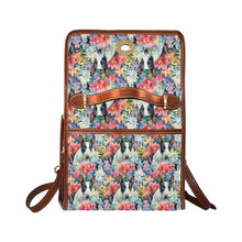 Load image into Gallery viewer, Floral Elegance Black and White Bull Terrier Satchel Bag Purse-Accessories-Accessories, Bags, Bull Terrier, Purse-Black2-ONE SIZE-6