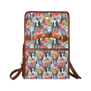 Floral Elegance Black and White Bull Terrier Satchel Bag Purse-Accessories-Accessories, Bags, Bull Terrier, Purse-Black2-ONE SIZE-6