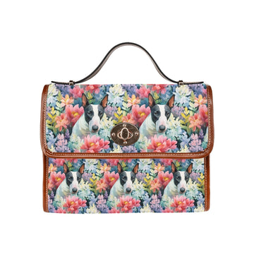 Floral Elegance Black And White Bull Terrier Satchel Bag Purse 360x