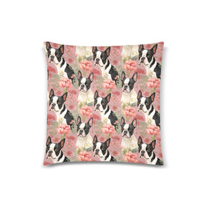 Floral Elegance Boston Terriers Throw Pillow Cover-Cushion Cover-Boston Terrier, Home Decor, Pillows-One Size-2
