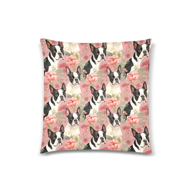 Floral Elegance Boston Terriers Throw Pillow Cover-Cushion Cover-Boston Terrier, Home Decor, Pillows-One Size-1