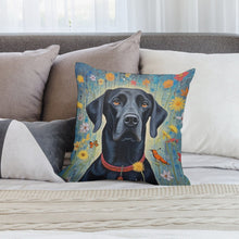 Load image into Gallery viewer, Floral Embrace Black Labrador Plush Pillow Case-Cushion Cover-Black Labrador, Dog Dad Gifts, Dog Mom Gifts, Home Decor, Pillows-2