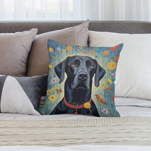 Floral Embrace Black Labrador Plush Pillow Case-Cushion Cover-Black Labrador, Dog Dad Gifts, Dog Mom Gifts, Home Decor, Pillows-2