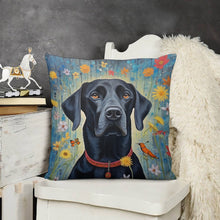 Load image into Gallery viewer, Floral Embrace Black Labrador Plush Pillow Case-Cushion Cover-Black Labrador, Dog Dad Gifts, Dog Mom Gifts, Home Decor, Pillows-3