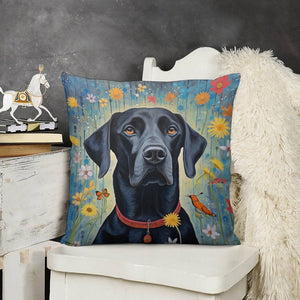 Floral Embrace Black Labrador Plush Pillow Case-Cushion Cover-Black Labrador, Dog Dad Gifts, Dog Mom Gifts, Home Decor, Pillows-3