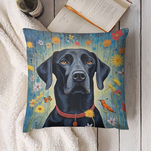 Floral Embrace Black Labrador Plush Pillow Case-Cushion Cover-Black Labrador, Dog Dad Gifts, Dog Mom Gifts, Home Decor, Pillows-4