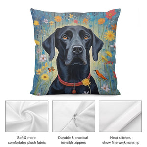 Floral Embrace Black Labrador Plush Pillow Case-Cushion Cover-Black Labrador, Dog Dad Gifts, Dog Mom Gifts, Home Decor, Pillows-5