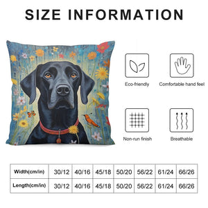 Floral Embrace Black Labrador Plush Pillow Case-Cushion Cover-Black Labrador, Dog Dad Gifts, Dog Mom Gifts, Home Decor, Pillows-6