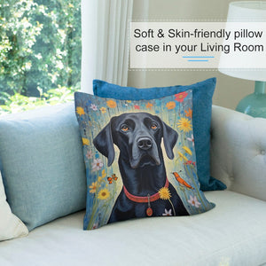 Floral Embrace Black Labrador Plush Pillow Case-Cushion Cover-Black Labrador, Dog Dad Gifts, Dog Mom Gifts, Home Decor, Pillows-7