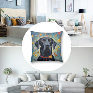 Floral Embrace Black Labrador Plush Pillow Case-Cushion Cover-Black Labrador, Dog Dad Gifts, Dog Mom Gifts, Home Decor, Pillows-8
