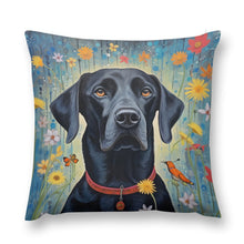 Load image into Gallery viewer, Floral Embrace Black Labrador Plush Pillow Case-Cushion Cover-Black Labrador, Dog Dad Gifts, Dog Mom Gifts, Home Decor, Pillows-12 &quot;×12 &quot;-1