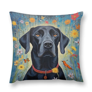 Floral Embrace Black Labrador Plush Pillow Case-Cushion Cover-Black Labrador, Dog Dad Gifts, Dog Mom Gifts, Home Decor, Pillows-12 "×12 "-1