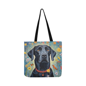 Floral Embrace Black Labrador Special Lightweight Shopping Tote Bag-White-ONESIZE-2