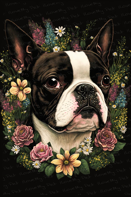 Floral Embrace Blooming Boston Terrier Wall Art Poster-Art-Boston Terrier, Dog Art, Home Decor, Poster-1