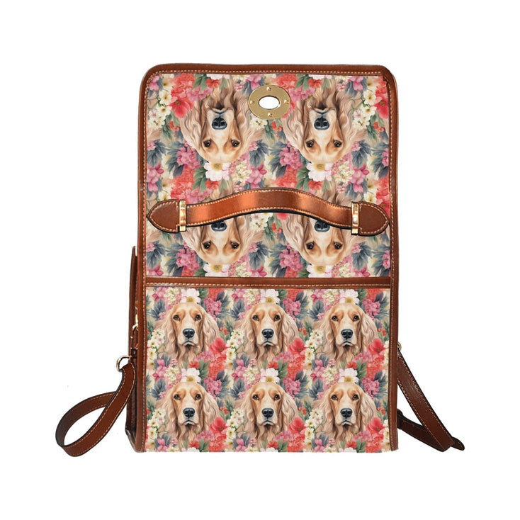 Floral Embrace Golden Cocker Spaniel Satchel Bag Purse-Accessories-Accessories, Bags, Cocker Spaniel, Purse-Black-ONE SIZE-5