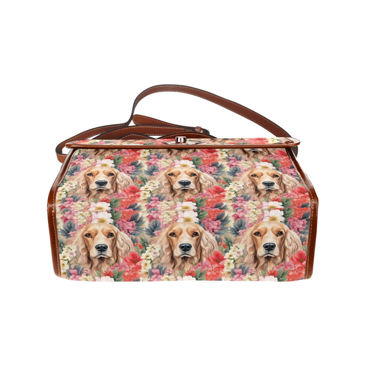 Floral Embrace Golden Cocker Spaniel Satchel Bag Purse-Accessories-Accessories, Bags, Cocker Spaniel, Purse-Black-ONE SIZE-4