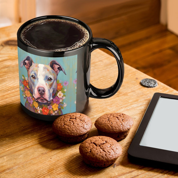 Floral Embrace Pit Bull Terrier Coffee Mug-ONE SIZE-Black-1
