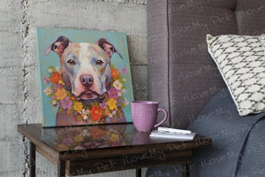 Floral Embrace Pit Bull Terrier Framed Wall Art Poster-Art-Dog Art, Home Decor, Pit Bull, Poster-Framed Light Canvas-Small - 8x8"-1
